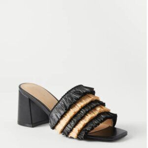 Ann Taylor Fringe Straw High Block Heel Sandal Women's Size 8.5 NIB